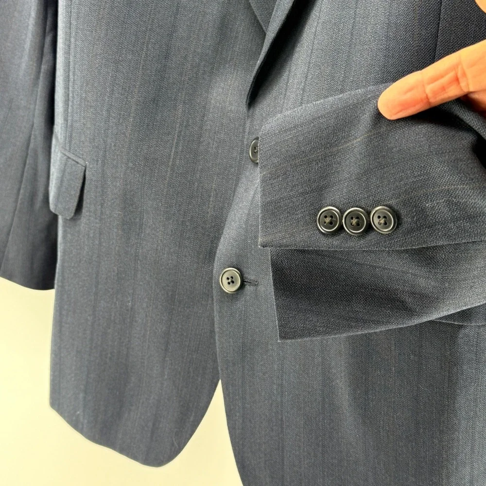 Hart Schaffner Marx Heritage Plus Mens 46R Navy Blue Pinstripe Blazer Sport Coat